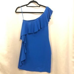Susana Monaco one-shoulder stretchy blue dress